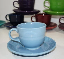 Fiestaware Periwinkle Blue Flat Coffee Cup and Saucer Set