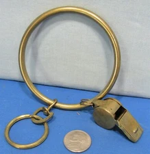 Brass Jailers Key Ring ~ Brass Policeman's Ball Style Whistle 1970’s Heavy Duty