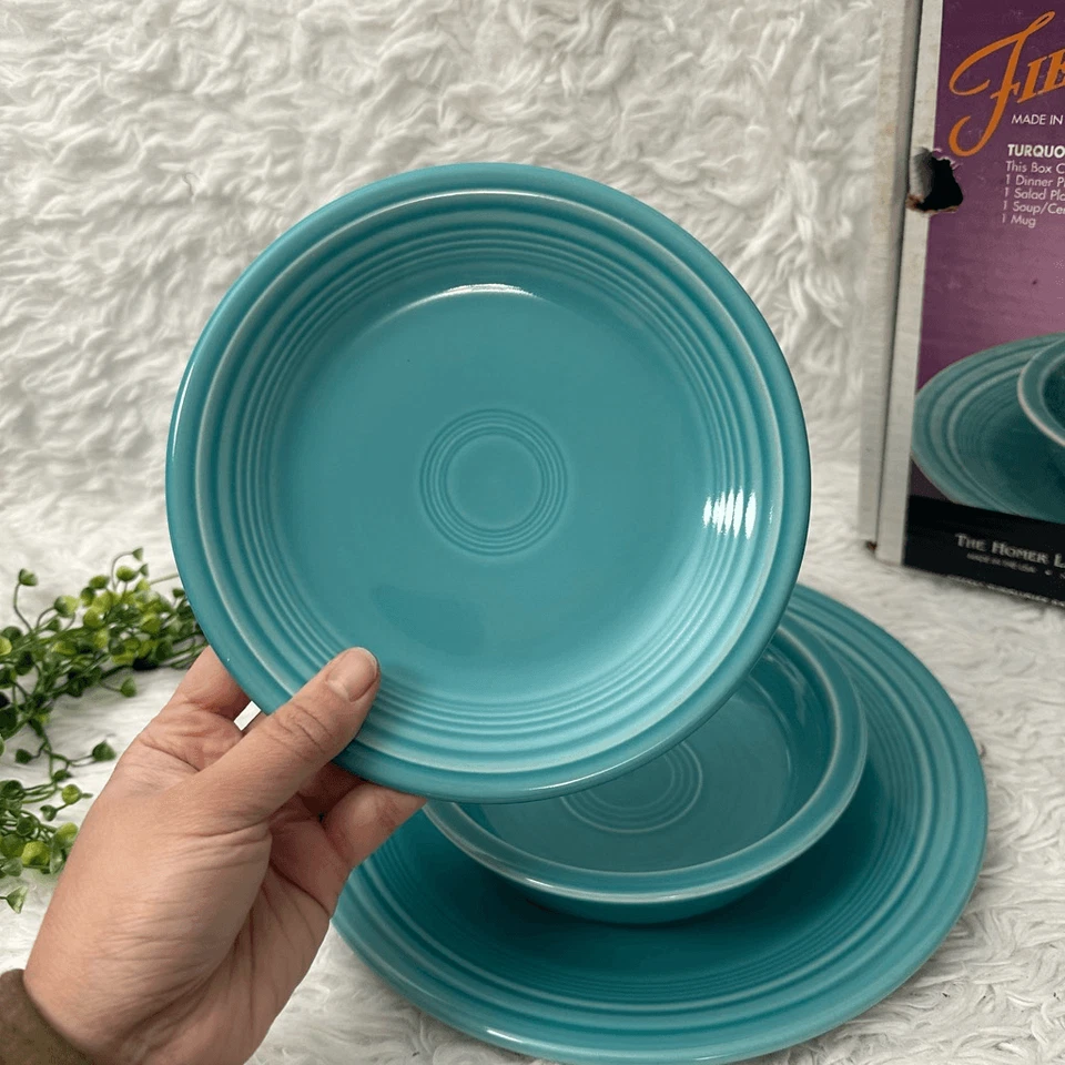 Vajilla FIESTA genuina turquesa de 4 piezas vintage en caja Foto 4 de 4