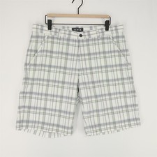 AUR Chino Golf Shorts Mens 34 White Gray Green Plaid Stretch