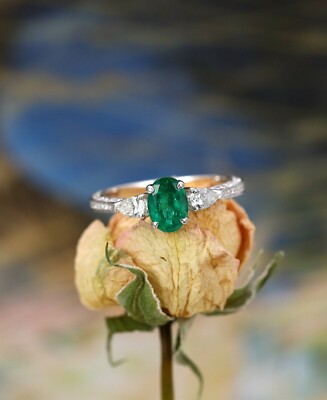 Lab-Created Emerald Trilogy Engagement Ring with Accent