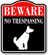Beware No Trespassing Dog Red BLACK Aluminum Composite Sign