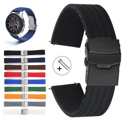 Sports Rubber Watch Band 18mm 20mm 22 24mm Quick Release Tire Pattern Wristband - Photo 1/4