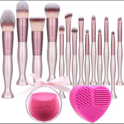 BS-MALL Stand Up Makeup Brushes14 Pcs with Sponge and Brush cleaning Set