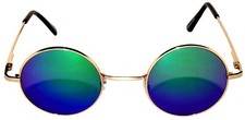 ROUND SUNGLASSES BLUE-GREEN MIRROR LENS METAL FRAME 43mm ONE PAIR