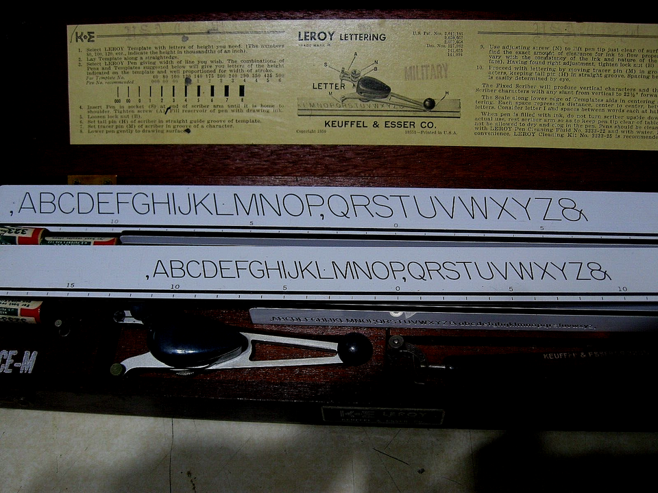 VINTAGE K&E LEROY LETTERING SET Keuffel & Esser DRAFTING KIT in Wood ...