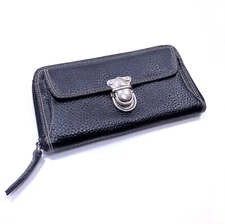 Villager by Liz Claiborne Black Genuine Leather Buckle Zipper Closure Wallet 