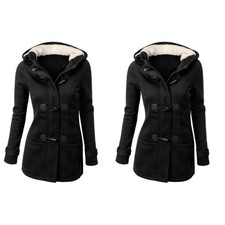  Set Of 2 Pea Coats For Women Long Wool Hooded Short Jacket Horns