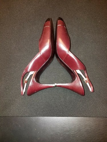 VTG/NWOB 8AAA BRUNO MAGLI Burgundy Gray & Black Lea. SLINGBACK 3.25" HEELS PUMPS - Picture 11 of 12