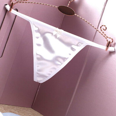 Women Satin Sexy Panties G-string Thong Low Waist Pearl Bowknot Underwear Briefs