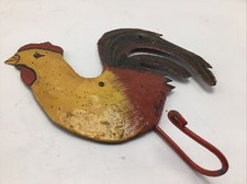 Gancho de pollo gallo llave de pared metal granja pintado a mano artista firmado país