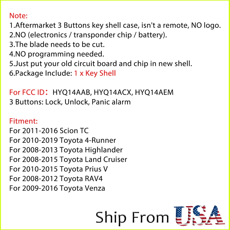 适用于丰田普锐斯 V 遥控钥匙链外壳 HYQ14ACX 2010 2011 2012 2013 2014 2015 — 第 2/4 张图片