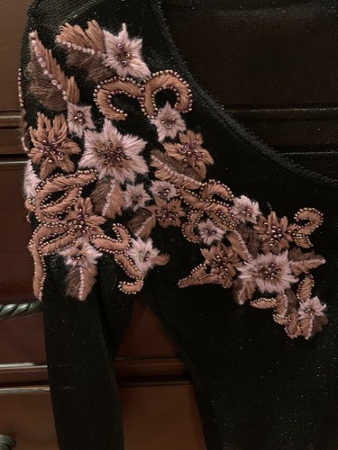 RARE Vintage 90s Y2K Betsey Johnson Black Shimmer Embroidery Cardigan Sz Small S - Picture 5 of 8