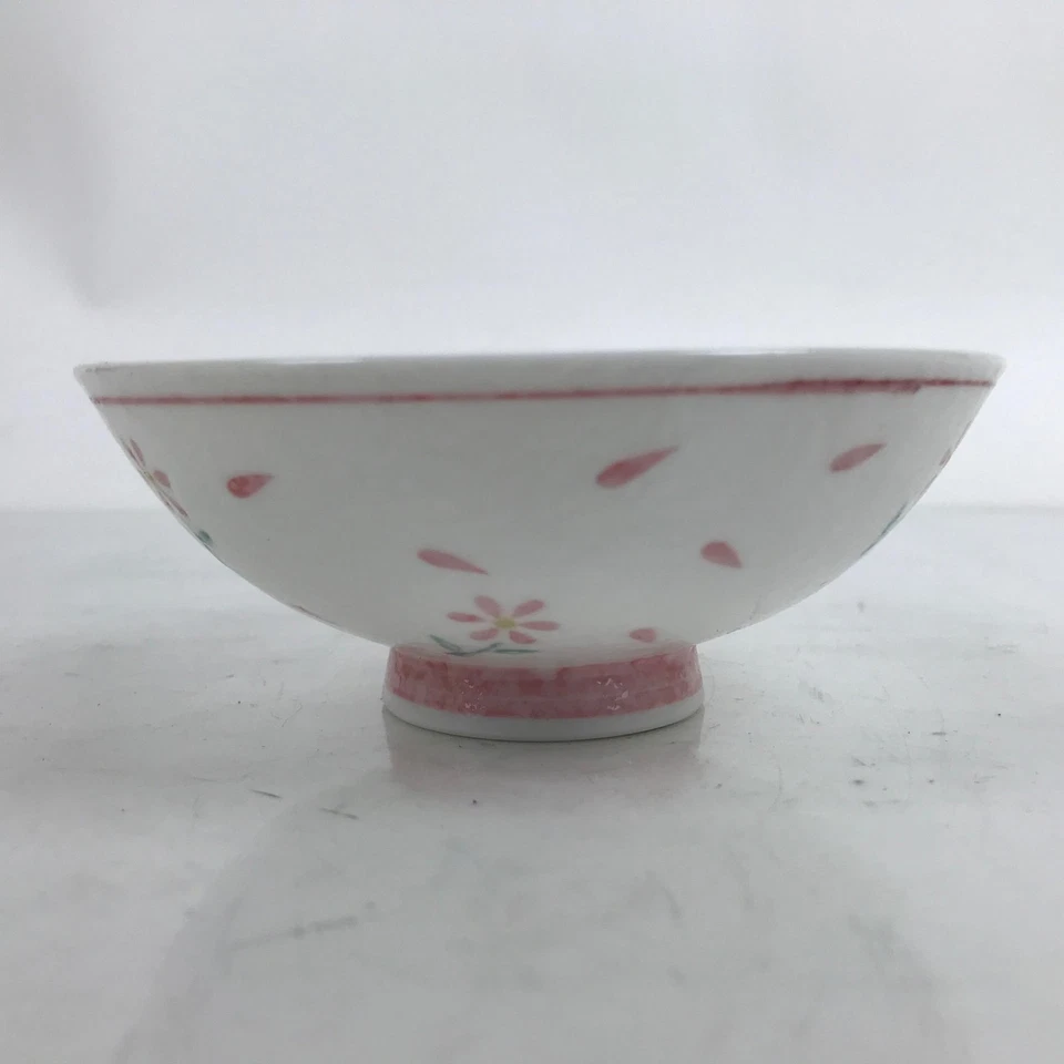Tazón de arroz japonés de porcelana Owan de colección ancho texturizado blanco rosa pétalo flores Y48 Foto 3 de 4