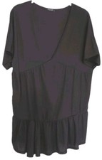 Ladies Thin Black Short Sleeve Deep V Neck Ribbed Tunic Dress Size 18/20