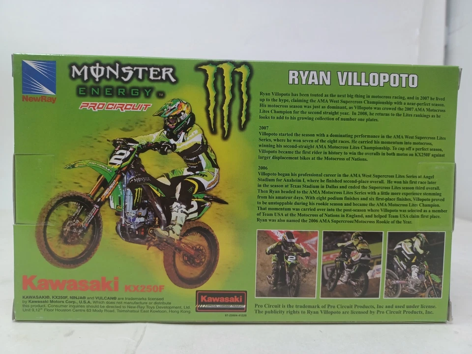Nuevo Ray Monster Energy Kawasaki KX 250F 2008 Ryan Villopoto diecast 1:12 Foto 3 de 4