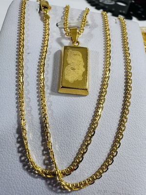 #ad #ad 22K 916 Real Dubai Saudi Yellow Gold 20” Long Rectangle Set Necklace 8.1g 2.2mm $1760.54