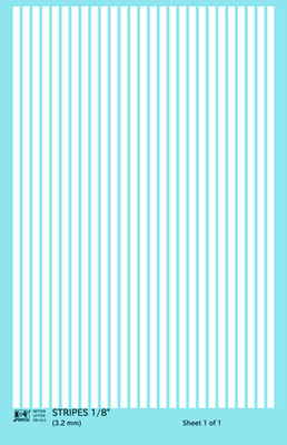 K4 HO Scale Water Slide Decals White 1/8 Inch Stripes Set