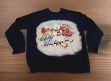 Vintage Nutcracker Sweatshirt Xmas Crewneck Blue L Snowman USA 1990's Ladies