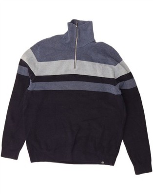 MARKS & SPENCER Herren Zip Neck Pullover Sweater XL Navy Blau Colourblock CQ08