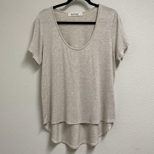 Three Bird Nest Sz L Women's Scoop Neck Bralette Tee Heather Beige