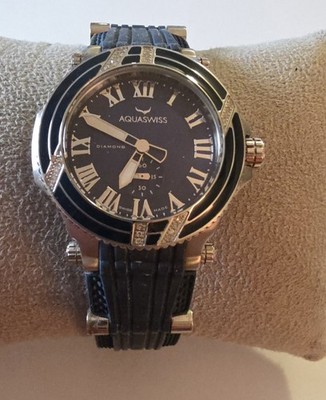 AQUA SWISS STAINLESS STEEL WATCH NAVY BLUE RUBBER BAND WOMENS Aquaswiss