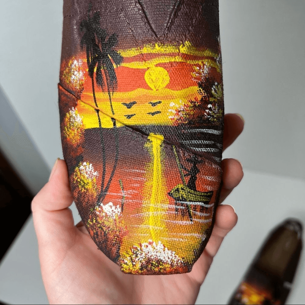 Toms Custom tropical Handpainted Black canvas size 10 Toms Custom tropical Handpainted Black canvas size 10 | eBay main image 2