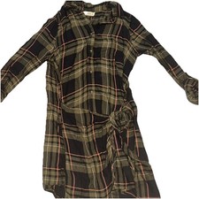 Abercrombie Dress Plaid Flannel Roll Tab Sleeves Sarong Style Tie Button Down