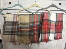 Lot Of 3 Oversized Plaid Lightweight Blanket Scarves Fringe Cozy Festive Preppy