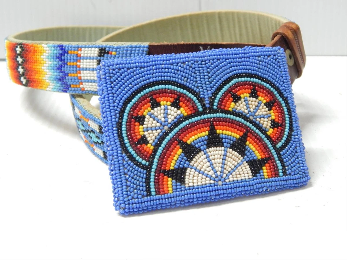 Antique Native American Indian Ceremonial Beaded Sash Belt Dance Ankle Bells Traditional finger woven sashes and garters for ceremonial  main image 3