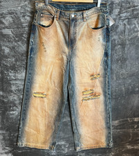 Ragged Priest Sample Wide Leg Distressed Jeans W32 x L30 Sand Fade Grunge Y2K