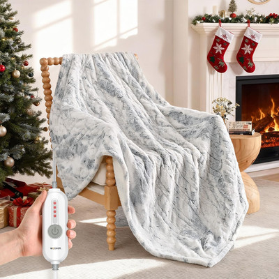 Woomer Electric Heated Throw Blanket 50X 60 Reversible Super Cozy Faux