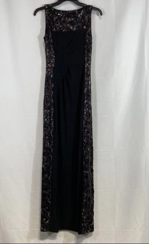 Vestido de noche Ralph Lauren para mujer negro lentejuelas encaje talla 0 Foto 2 de 4