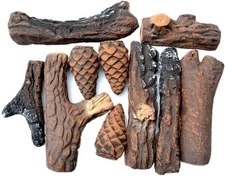 10 Pieces Ceramic Wood Gas Log Set Fireplace Imitation Wood Propane Firepit Logs