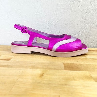 L'Atelier de Charlotte Sandals Slingback Size 39 Pink Metallic Leather