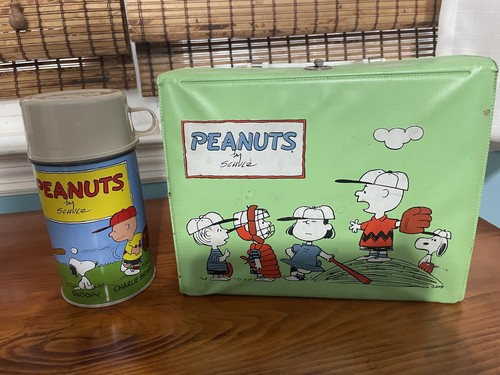 Vintage 1960s Snoopy Peanuts Lunch Box Vinyl Soft Green Thermos my collection