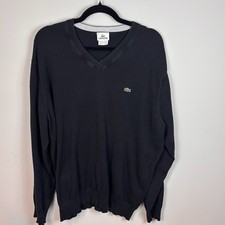 Lacoste Alligator Cotton V Neck Black Casual Knit Mens pullover sweater sz 6 /XL