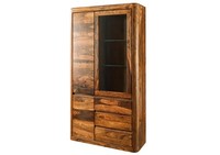 Holz Vitrine Groß Sheesham Massiv Wohnzimmer Schrank Massivholz Modern 109X202