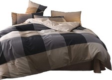 Duvet Cover Queen Plaid 100 Brushed Microfiber Reversible 3 Pieces Bedding Set
