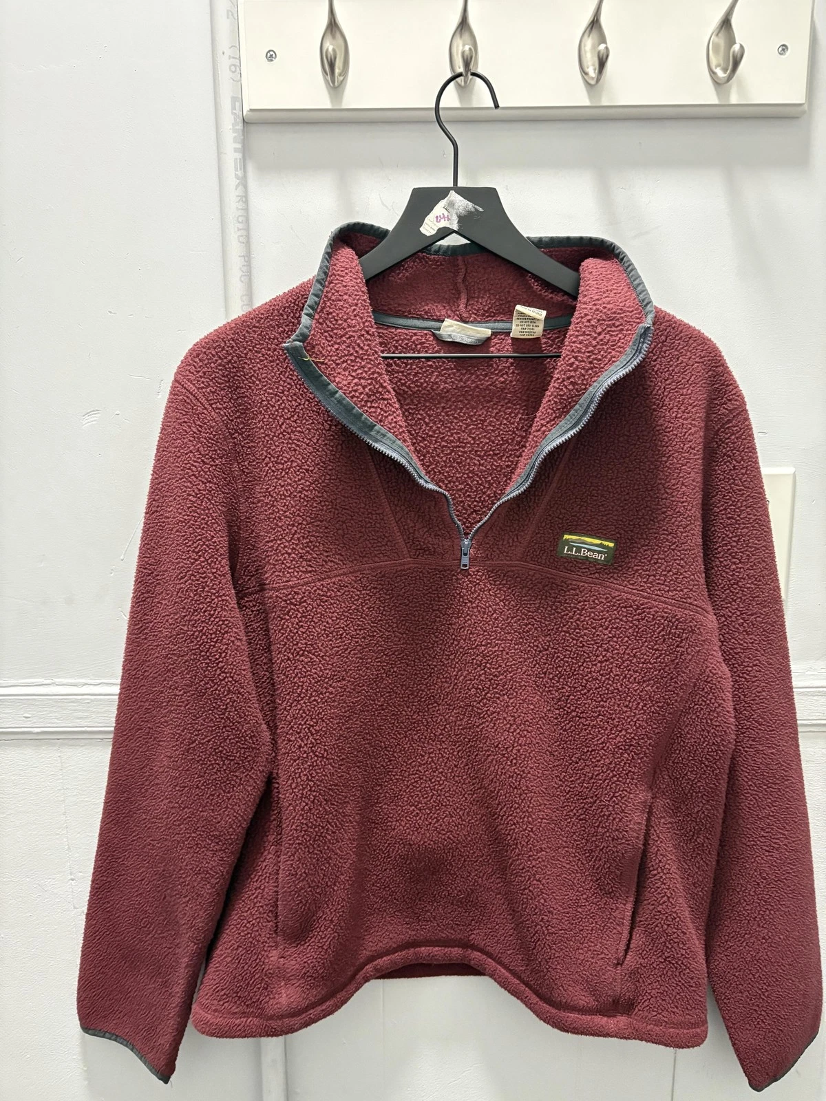 L.L. Bean Jacket Mens Medium Red Fleece 1/4 Zip Pullover Pockets Warm Outdoor