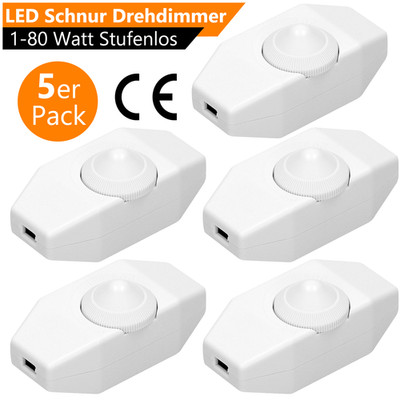 5x LED Dimmer 1- 80W Kabeldimmer Dreh-Dimmer Leuchtmittel Drehdimmer Dimmer 230V