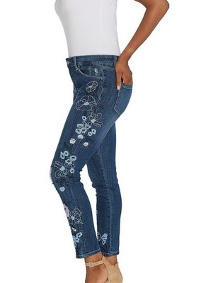 Laurie Felt Jeans Women's 2 Indigo Classic Denim Floral Embroidered Slim Leg New