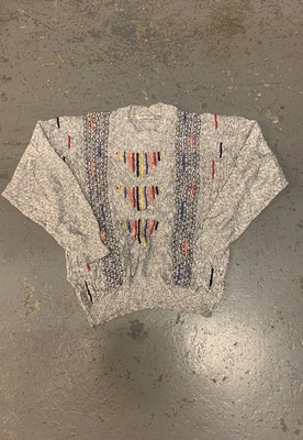 Vintage Abstrakter Strickpullover Funky 3D Gemustert Pullover Herren M