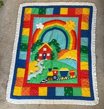 Vintage 1970  s Spring Mills Inc. 7654 House  Rainbow Baby Quilt Crib Blanket