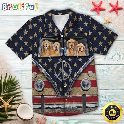 Golden Retriever Flag Bus Multicolor Nice Design Hippie Hawaiian Shirt