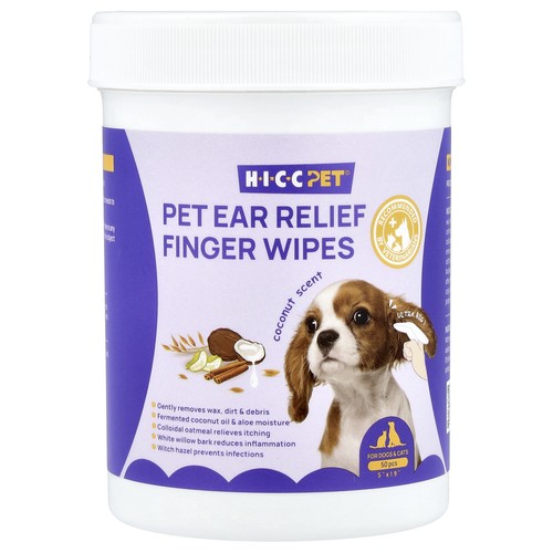 Pet Ear Relief Finger Wipes, For Dogs & Cats, Coconut, 50 Pieces