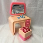Vintage Barbie Dream House Vanity and Stool 1977 Blue Perfume Doll Furniture