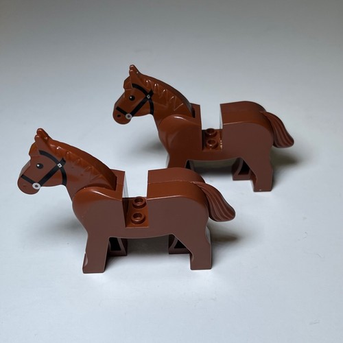 LEGO Reddish Brown Horse Black Eyes Black Bridle 4493c01pb05 - Lot of 2 - Picture 2 of 3