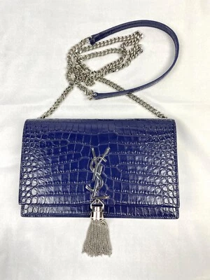 YSL Saint Lauren WOC Tasche Clutch Blau Kroko Silber, original - Bild 1 von 4