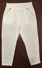 Chico's Womens Ankle Pull On Pants Sz 1 /M White Zip Patch Pockets Lyocell/Rayon